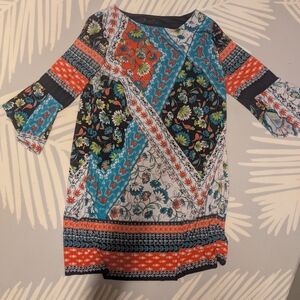 Floral Patchwork Bell Sleeve Dress